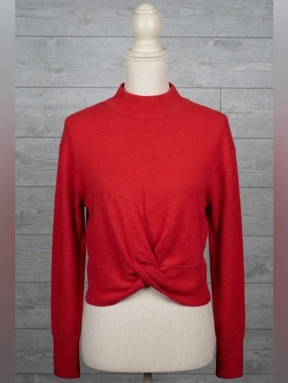 Preppy Academia Red Sweater Mock Neck Twist Front Rayon Knit Sanctuary Small
